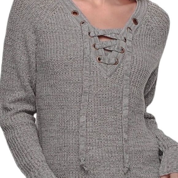 It's Our Time Lace-Up Neckline Sweater - Picture 2 of 5